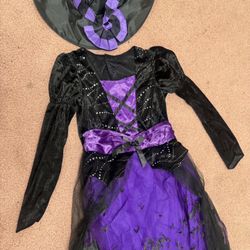 New medium purple kids witch dress costume black goth purple gown outfit