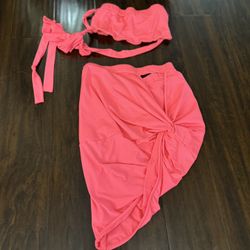 2 Piece Hot Pink Tube Top And Skirt 