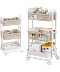 Baby Diaper Caddy Organizer Cart - 3 Tier Rolling Storage Cart with Wheels, Baby Essentials Nursery Storage, Detachable Dividers - for Crib, Bedroom, 