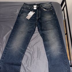 Palm Angels Faded Straight Leg Jeans Denim