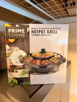 Prime Cuisine Multi-Purpose Electric Hot Pot Grill Combo With Lid