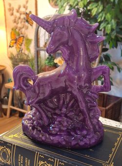 Vintage purple unicorn candle statue whimsical fantasy decor 8"