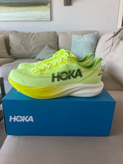 HOKA Mach 7 Men's Running Shoes Green/Yellow/White Lace-Up Low Top Size 11.5