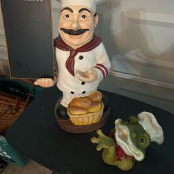Ceramic Chef Decor – Bakery Sign + Frog Figurine