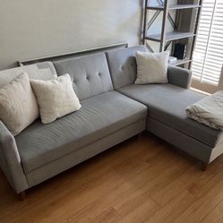 Dorel Mid Century Modern Sectional Chaise Sofa Bed with Storage