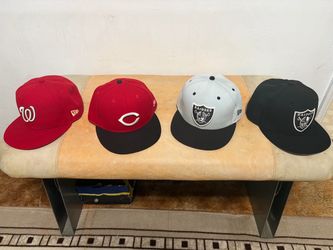 Black Raider hat 71/4 New air Silver And Black Raider’s hat 71/2 new era Red Cincinnati reds hat 71/4 Washington hat 71/4 all hats are fitted good con