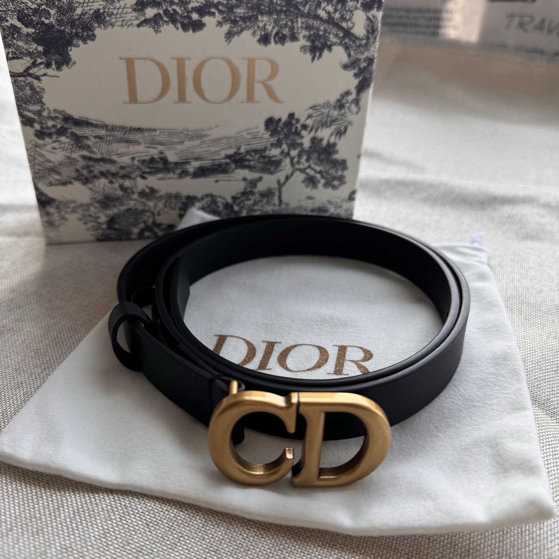 Dior Black Belt with Gold CD Buckle