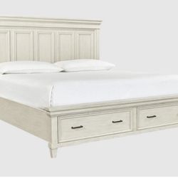 Coltyn White Queen Wood Platform Bed with Footboard Storage | Drawers - $700 