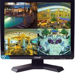 15" CCTV BNC Monitor VGA HDMI AV, 4:3 HD Display LCD Security Screen with USB Drive Player for Surveillance Camera STB PC 1024x768 Resolution Built-in