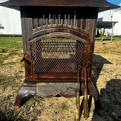 Vintage Cast Iron Outdoor Chiminea Fire Pit + Tools – Washed & Ready to Go! 