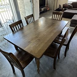 Brown Wood Dining Table Set w/ 6 Chairs