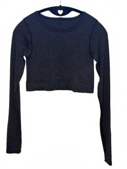 lululemon XS Seamless Long Sleeve Crop Top Black Charcoal Ribbed Workout