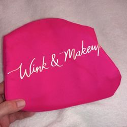 PINK LANCOME PARIS WINK & MAKEUP LIGHTWEIGHT TOTE ZIP UP BAG
