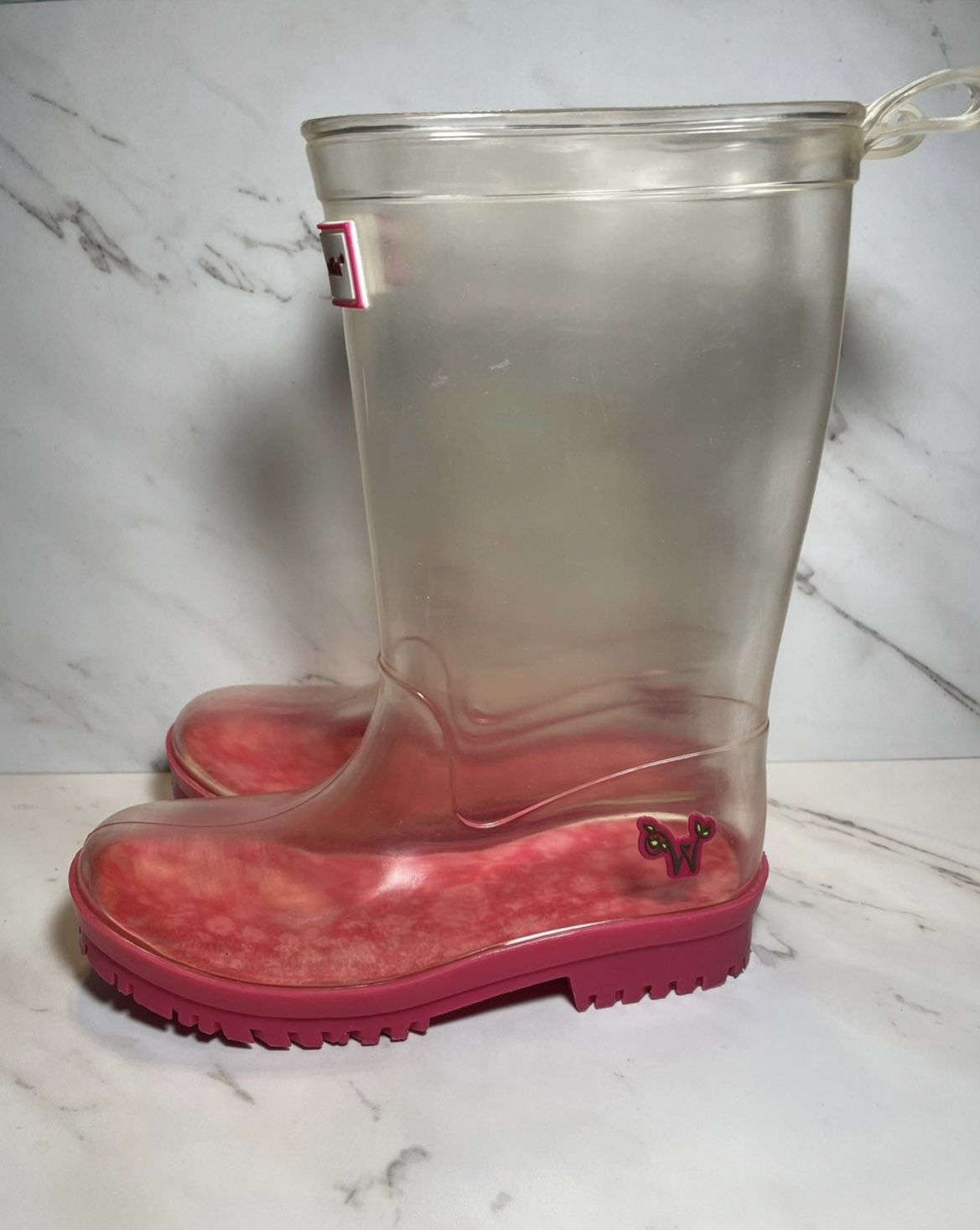 American Girl ~Wellie Wishers Peek A Boo Wellies Girls Sz 12/13 Clear Rain Boots.  For little Girls!!