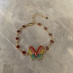 Butterfly Bracelet With Rhinestones In Gold  Plated