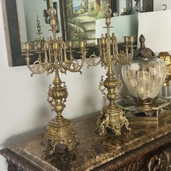 Large Pair Of Victorian Quality Brass Candelabras