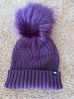 North Face Purple Beanie with Pom Pom