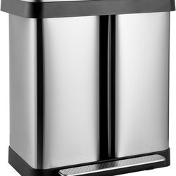 O534 $70  16 Gallon Dual Trash Can, 60L(2x30L) Stainless Steel Kitchen Garbage Can, Step-on Classified Recycle Garbage Bin with Removable Inner Bucket