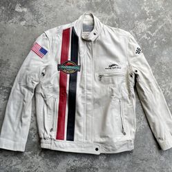 ADROC Off-white Supple Leather Racing Jacket - XS, or a women’s Medium.