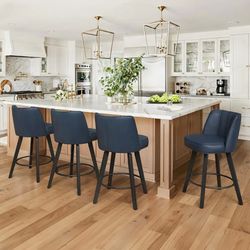 Set of 4 Faux Leather 360° Swivel High Back Barstool Solid Wood Counter Height stool (Set of 4)