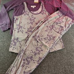 Karen Neuburger Womens Size XXL 3-Piece Floral Jogger Lounge Set Gray Plum