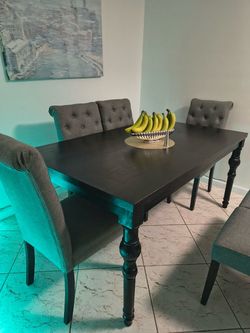 6-Piece Wooden Dining Table Set with Tufted Chairs - Clean $350