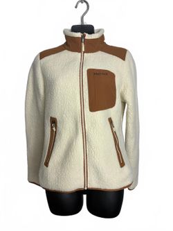 Marmot Polartec 300 Cream Sherpa Fleece Full-Zip Jacket with Brown Trim Small