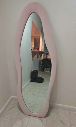 Full-Length Asymmetric Floor Mirror Pink Frame