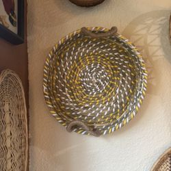 Yellow White Basket Wall Tray With Handles 