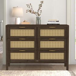 6 Drawer Dresser Natural Rattan Color