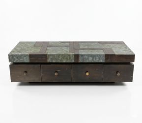 MCM Brutalist Mixed Metal Patchwork Storage Coffee Table