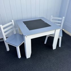 New Kids Chalkboard Table and Chair Set/ Grey And White Table And 2 Chair Set For Kids 