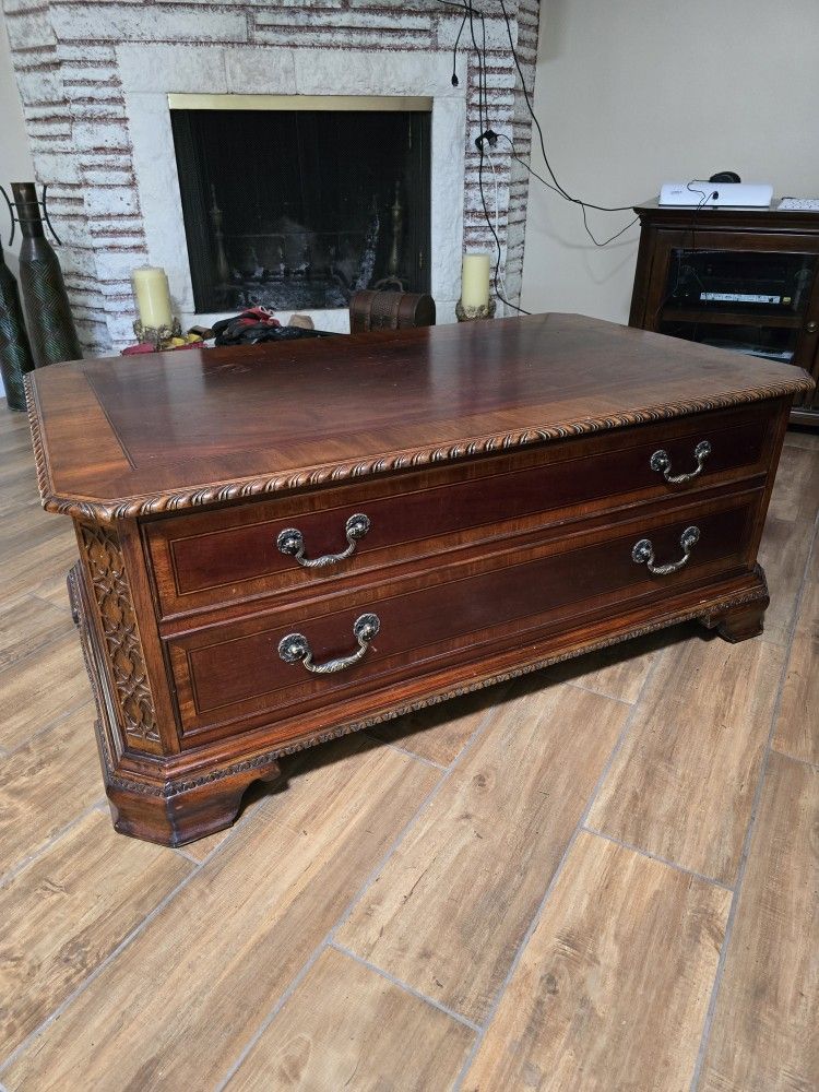Vintage Coffee Table With Huge Storage Drawer