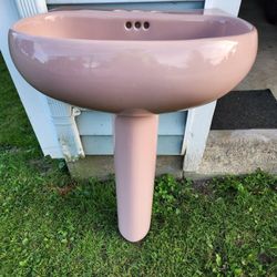 Vintage Kholer Wild Rose Pink Pedistal Sink