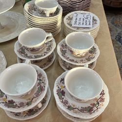 Antique Jefferson Vine Teacups, Bowls, And Small Plates 