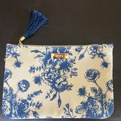 Ivory & Blue Floral Cosmetic Bag
