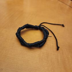 Black Double Binded Leather Bracelet 