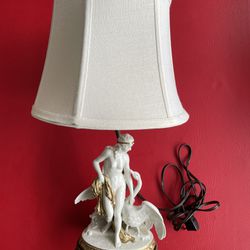 Antique brass & porcelain Capodimonte Leda And The Swan Lamp