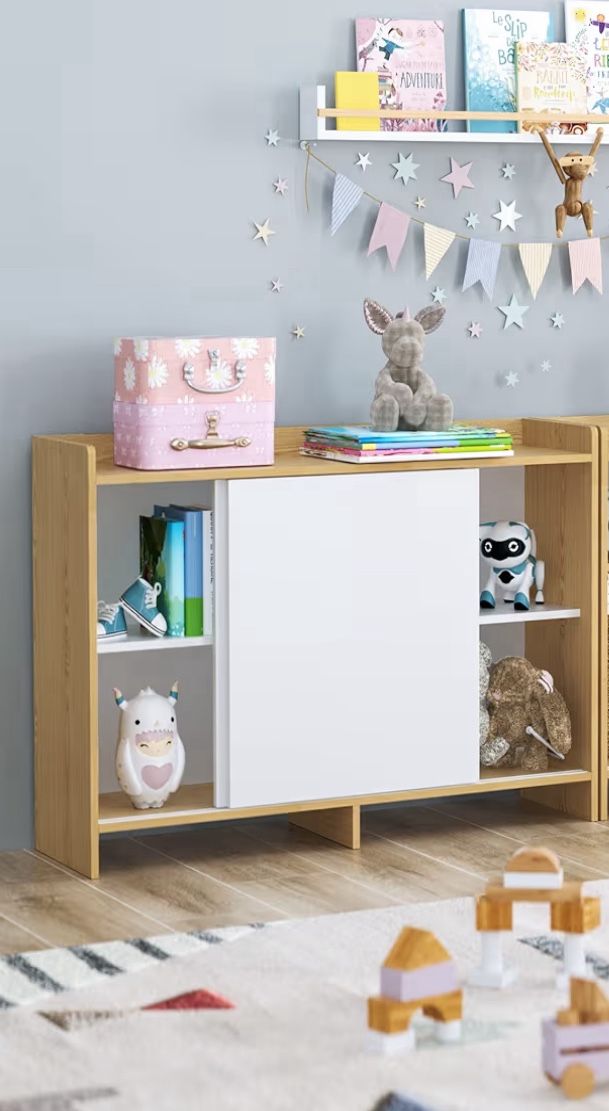 Nursery Narrow Toy Cabinet, Storage With Sliding Doors