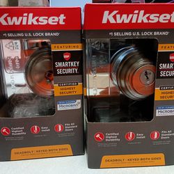 2 Kwikset Smartkey Single Sided Cylinder Deadbolts in Satin Nickel 
