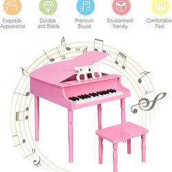 Costzon Classical Kids Piano, 30 Keys Wood Toy Grand Piano with Music Stand and Bench, Mini Musical Toy for Child, Ideal for Children's Room, Toy Room
