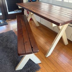 Wood Farmhouse Dining Table with 1 bench