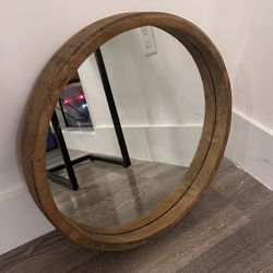 Medium Round Wood Frame Wall Mirror