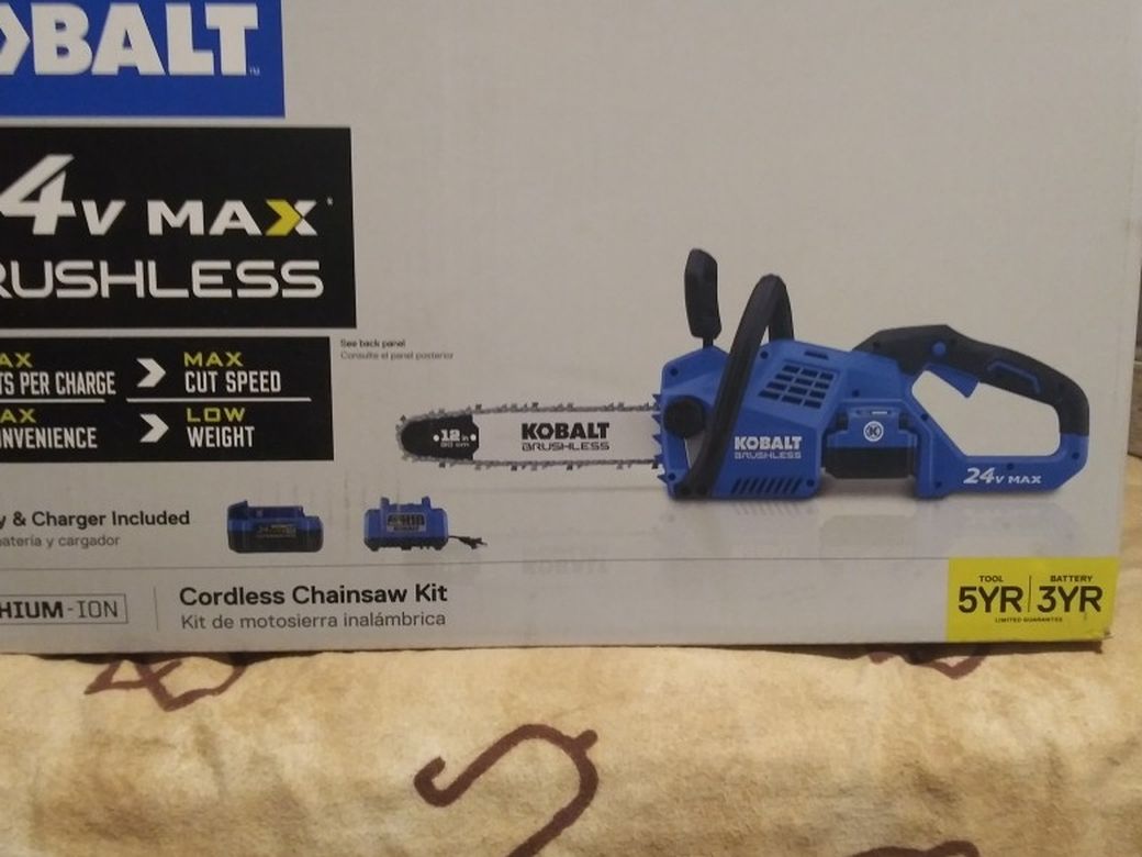 Kobalt 24v Max Brushless Cordless Chainsaw Kit. Brand New