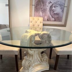Round Glass Top Stone Dining Table