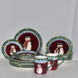 Gibson Housewares Snowman Plates, Bowls & Cups 18 Pieces