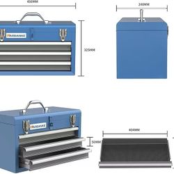 🥨LARBANKE Portable Tool Box with 3 Drawers and Top Storage Tray, Lockable Metal Tool Chest, for Garage, Warehouse, Repair Shop and Home, Blue