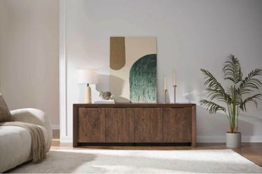 66.7“ TV Stand，Dark brown/4 doors，for Living Room, Family Room, or Office