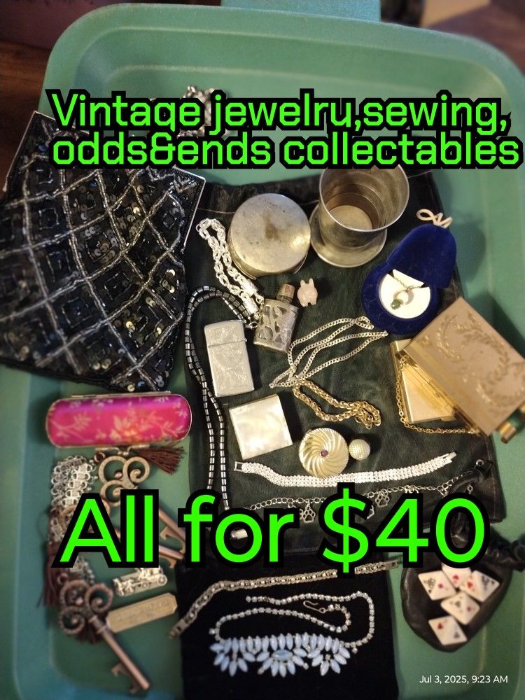 Vintage Collectables Jewelry, Sewing, Vintage Hand Bag Plus I'm Throwing In The Rolling Chrome Box!