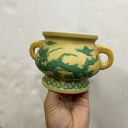 Antique Chinese Guangxu Mark Yellow Green Porcelain Dish Pot Republic Ming Style